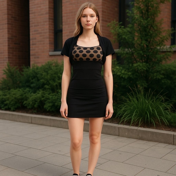 Saint Tropez West Black Poka Dot mini Dress Body Con Size 6 - Picture 1 of 5